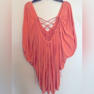 FP BEACH lace tie front and back flow top